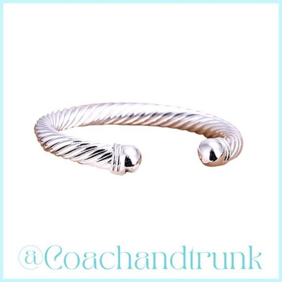 Twisted Silver Torque Bangle Cuff Bracelet Unisex NWT - Picture 2 of 4